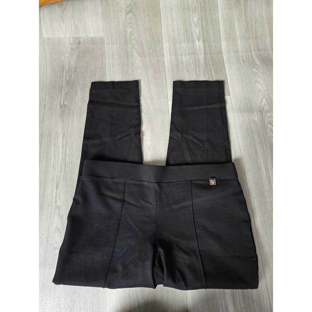 Anne Klein Black Stretch Ponte Pants With Gold Logo Detail size 12 Career Casual
